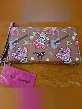 Betsey Johnson Western Cowboy Skull Print Zip Around Wristlet Wallet